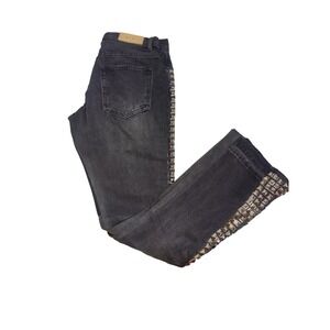 MNML B572 Studded Flare Denim Jeans Washed Black Silver Pyramid Studs Mens 28